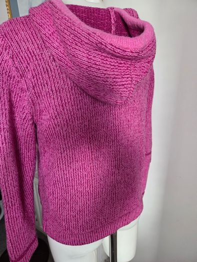 As new. Very Unusual Nua Merino Wool/Silk Mix Zipped Cardigan in Wine and Pink. Size M (8-12)