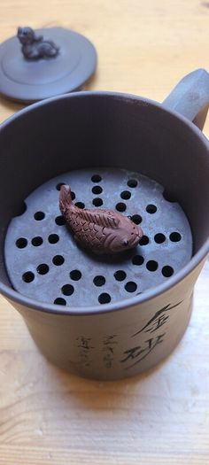 Price drop - Vintage 1995 Chinese Yixing Zisha Purple Clay Lidded Tea Mug Carved Calligraphy Pixiu Lion Finial