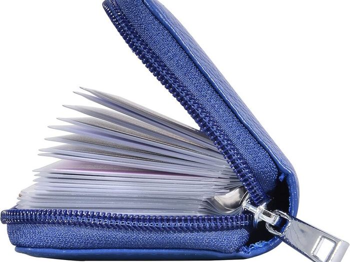 New Blue Genuine Leather Credit Card Holder ID Business Card Case Purse Wallet for Men & Women 26 slots