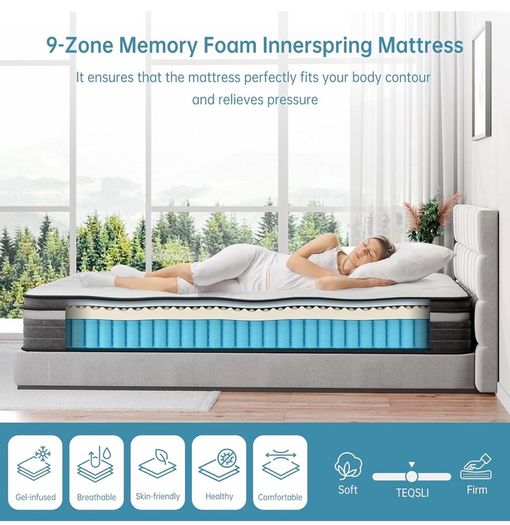 Gel Individually Pocket Sprung Small Double Mattress 4FT with Soft Fabric, 10 Inch Hybrid Mattress