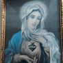 Vintage framed picture features a classic print of the Immaculate Heart of Mary, framed in an ornate gilded wood Image 5