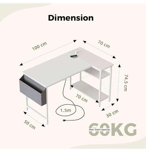 Small L Shaped Desk with Power Outlets,100 cm L Computer Corner Desks