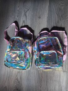 two kids iridescent backpacks