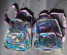 two kids iridescent backpacks