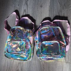 two kids iridescent backpacks
