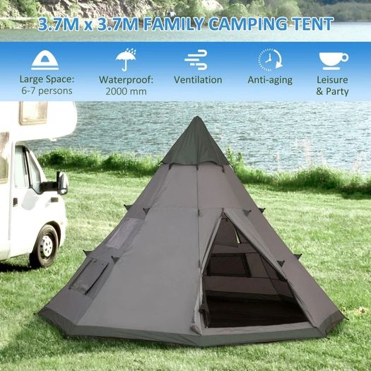 6-Person Outdoor Metal Frame Camping Tent w/ Carrier Bag Grey