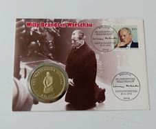 Willy Brandt in Warsaw Ghetto 1970 Poland coin-medal stamp cover