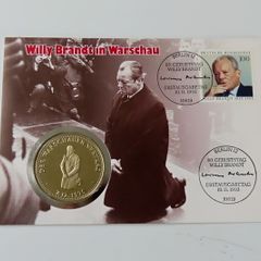 Willy Brandt in Warsaw Ghetto 1970 Poland coin-medal stamp cover