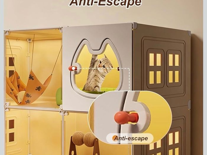 2 Tiers Cat Cages Indoor Large with Cat Toilet, Cat Cage Large Cat Cage Fence Panels, DIY Cat Playpen, Cat Enclosure Indoor, Bedroom/Dining/Toilet/Play area for Happy Feline Friends