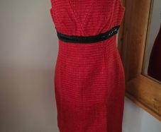 Stunning Sonia Pena Red Wool-Blend Tweed Occasion Dress - Uk10-12