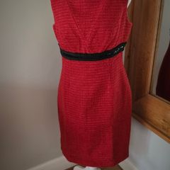 Stunning Sonia Pena Red Wool-Blend Tweed Occasion Dress - Uk10-12