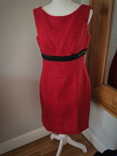 Stunning Sonia Pena Red Wool-Blend Tweed Occasion Dress - Uk10-12