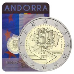 Andorra 2 Euro Commemorative Coin 2015 -  25th Anniversary of the Signature of the Customs Agreement with the European Union. Blister Card. BU