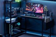 120x80 cm L Shaped Gaming Desk with Reversible Storage Shelves, Computer Desk Home Office Corner Study Writing Table with Hutch, Study, Black