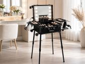 Professional Makeup Train Case with LED Lighted Mirror, Lockable Cosmetic Trolley, Portable