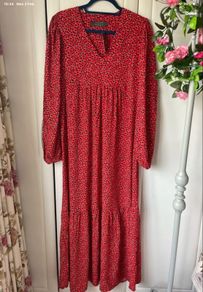 Bnwt red vneck long tiered dress size 12 long sleeves