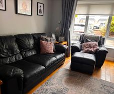 leather 3 piece sofa and foot stool