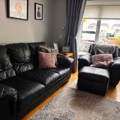leather 3 piece sofa and foot stool