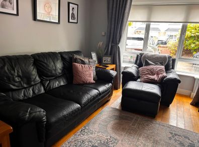 leather 3 piece sofa and foot stool