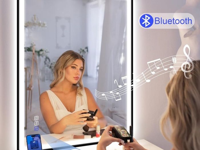 LED Bathroom Mirror Bluetooth Antifog Dual LED Makeup Bright Light Vanity 100x70cm or 70x100cm
