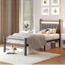 3FT Single Bed Frame, Metal Platform Upholstered Bed frame with Headboard and USB Charging Station Image 5