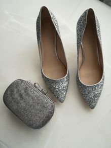 Silver Nine West heels size 6 (39) with matching clutch