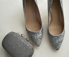 Silver Nine West heels size 6 (39) with matching clutch
