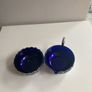 Vintage sugar dish and creamer pierced chrome with blue glass insets Image 5