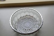 Vintage Glass beautiful Fruit Bowl with silver tone metal rim - fruit, trifle, punch