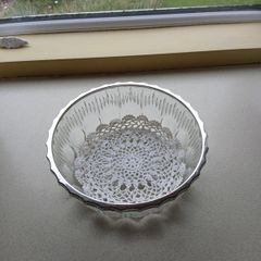 Vintage Glass beautiful Fruit Bowl with silver tone metal rim - fruit, trifle, punch