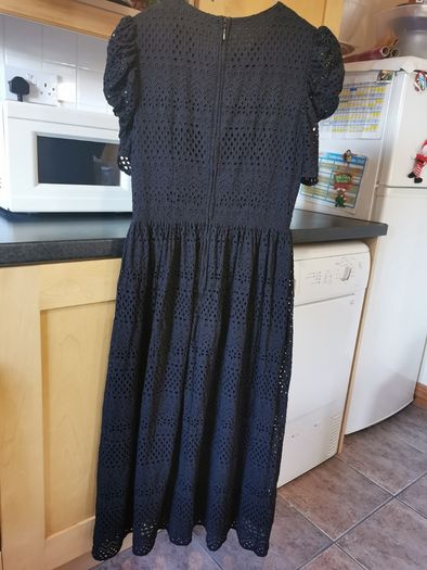 H&M black cotton lace midi dress UK 6
