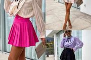 Beige, Black Pleated Skirt And Shorts