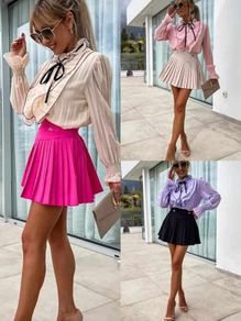 Beige, Black Pleated Skirt And Shorts
