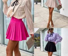 Beige, Black Pleated Skirt And Shorts