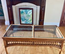 Large vintage rattan and wicker coffee table