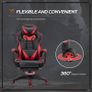 Computer Gaming Chair, Racing Desk Chair with Lumbar Support and Footrest, PU Leather Gamer Chair with Headrest and Swivel Wheels for Home, Red Image 4