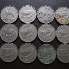 12 Irish 6 pence coins (1939-1949)