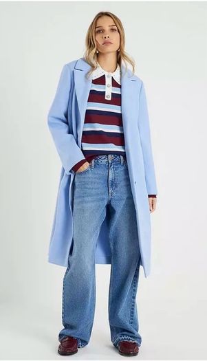 River Island Blue single breasted longline coat