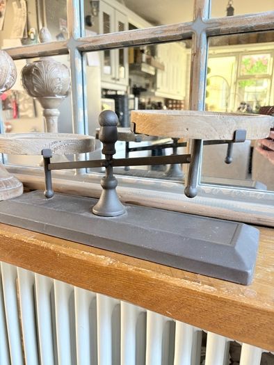 New metal and washed wood vintage scales effect display piece