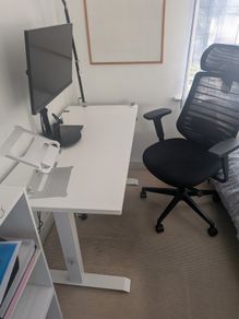 White Electric Height-Adjustable Standing Desk (with Cable Management & Headphone Hook)