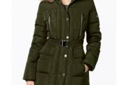 Michael Kors Belted Faux-Fur Hood Down Puffer Coat Jacket