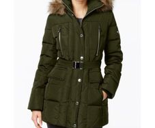 Michael Kors Belted Faux-Fur Hood Down Puffer Coat Jacket