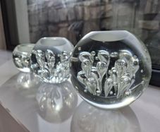 3 x cylindrical glass candle holders