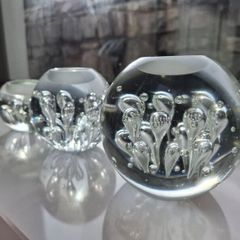 3 x cylindrical glass candle holders