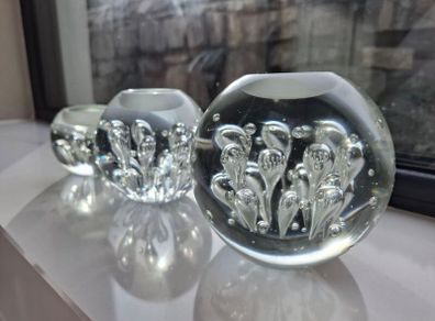 3 x cylindrical glass candle holders
