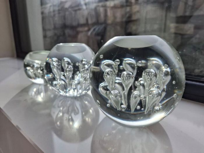 3 x cylindrical glass candle holders