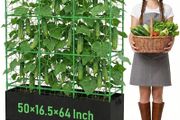 4 Arches Cucumber Trellis with Grow Bag 127/163CM Metal Trellis for Climbing Plants, Heavy Duty Garden Arch, Height Adjustable Plant Grow Support for Peas, Vegetables, Flowers, Fruit
