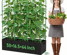 4 Arches Cucumber Trellis with Grow Bag 127/163CM Metal Trellis for Climbing Plants, Heavy Duty Garden Arch, Height Adjustable Plant Grow Support for Peas, Vegetables, Flowers, Fruit