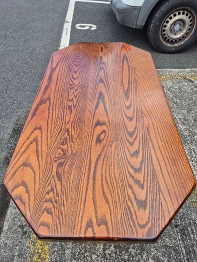 Solid Oak Rustic Coffee Table - Trestle Base