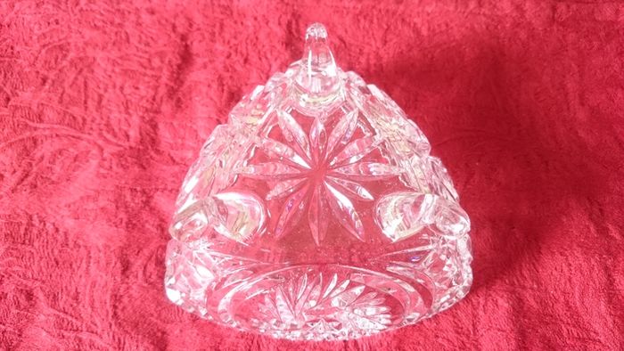 Triangular Cut Crystal Glass Footed Jewelry Dish